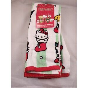 Hello Kitty And Friends Christmas Hand Towels 2-Pack 15" x 25" White Holiday New